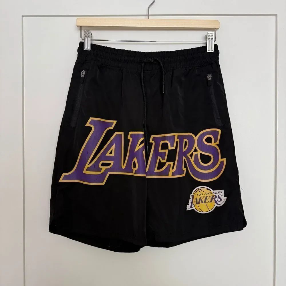 Los Angles LA Lakers Mens Shorts Sz S Ultra Game NBA Black Elastic Waist Pockets